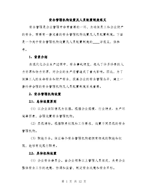 安全管理机构设置及人员配置制度范文(三篇)