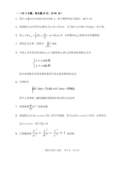 【中国计量学院考研专业课真题】数学分析2012