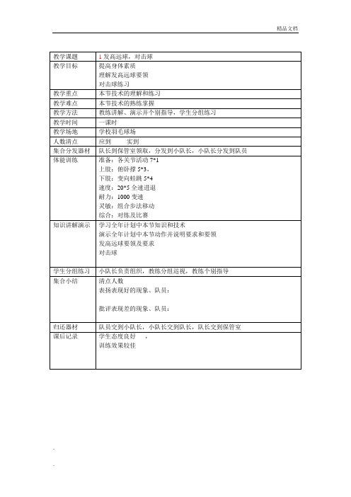 刘官镇中心小学乡村少年宫羽毛球活动教案