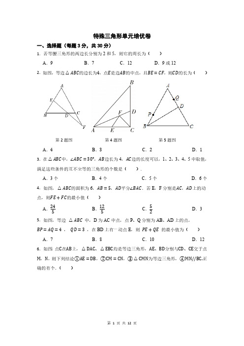 第二章 特殊三角形 单元培优测试卷 (含答案)2024-2025学年 八年级上册数学