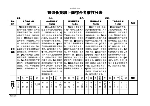 班组长竞聘上岗打分表1