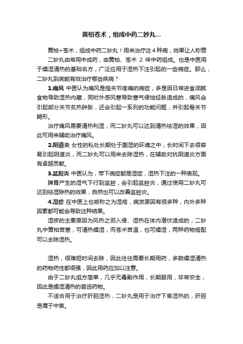 黄柏苍术，组成中药二妙丸...