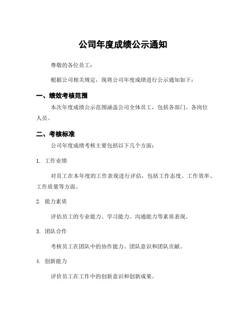 公司年度成绩公示通知