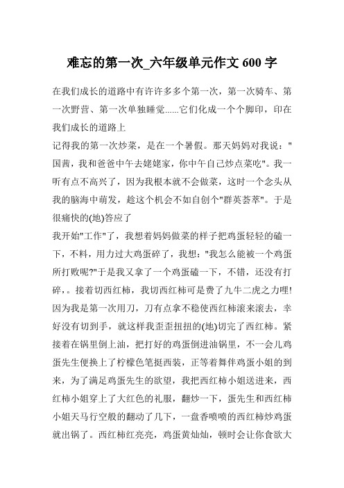 难忘的第一次_六年级单元作文600字