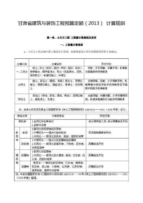 2013年甘肃省建筑与装饰工程预算定额说明(含章节说明)