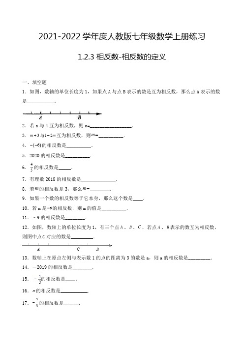 七年级数学上册1.2.3 相反数-相反数的定义 填空题专项练习四(人教版,含解析)