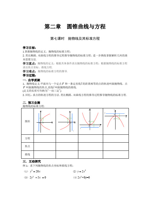 第二章  圆锥曲线与方程第七课时导学案