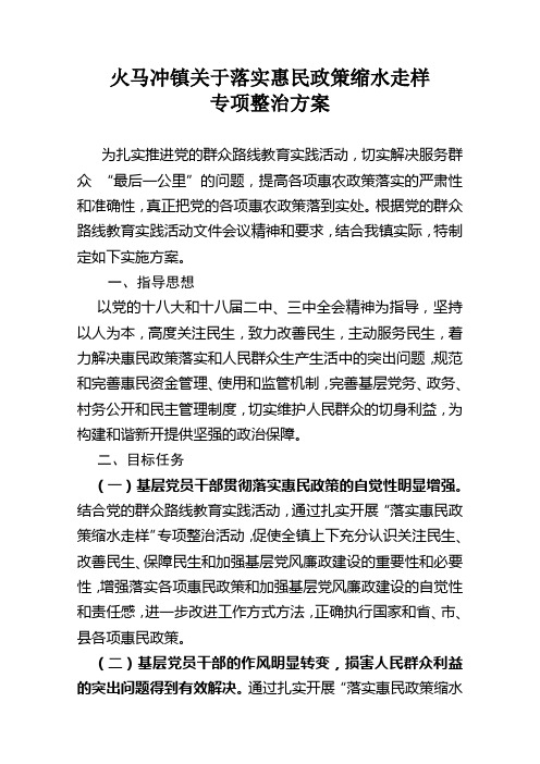 关于落实惠民政策缩水走样专项整治方案