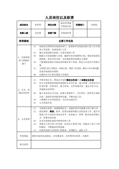 市场部各岗位职责流程规范