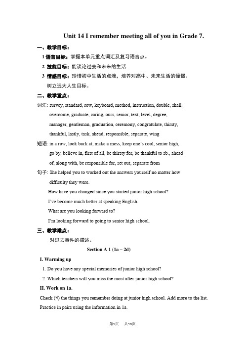 初中英语九年级下册人教Unit 14 I remember meeting all of you in Grade 7 教案