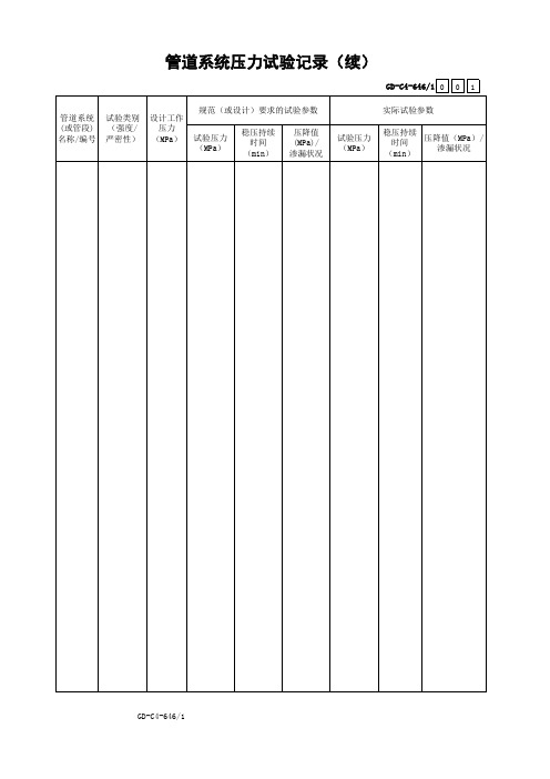 管道系统压力试验记录