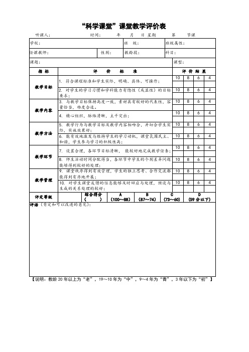 “科学课堂”课堂教学评价表