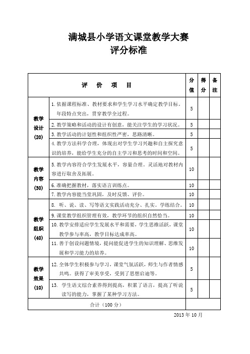 小学语文课堂教学评价标准6份