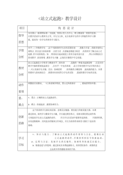 小学体育《站立式起跑》教案及设计