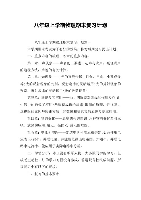 八年级上学期物理期末复习计划