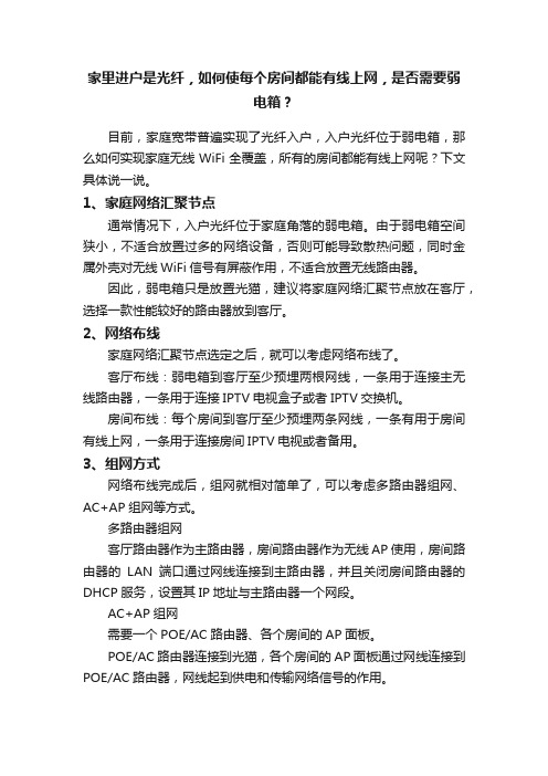 家里进户是光纤，如何使每个房间都能有线上网，是否需要弱电箱？