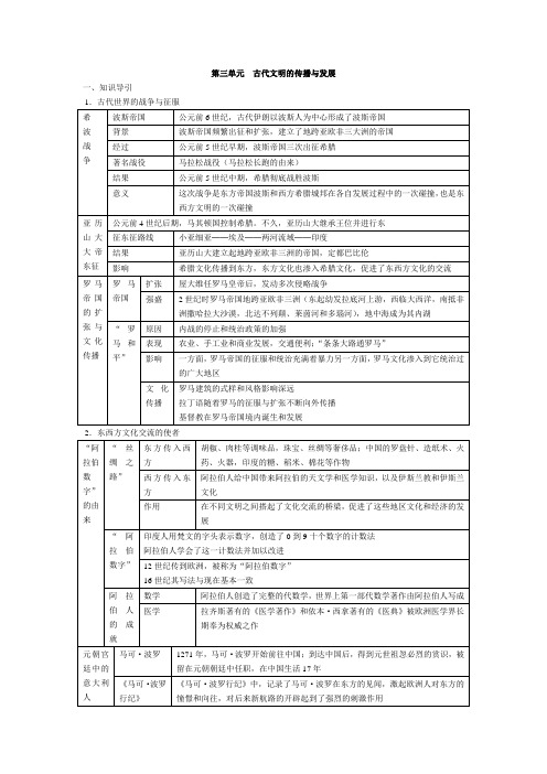 九年级上册历史第三单元古代文明的传播与发展