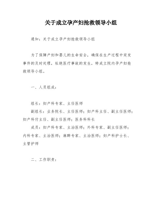 关于成立孕产妇抢救领导小组