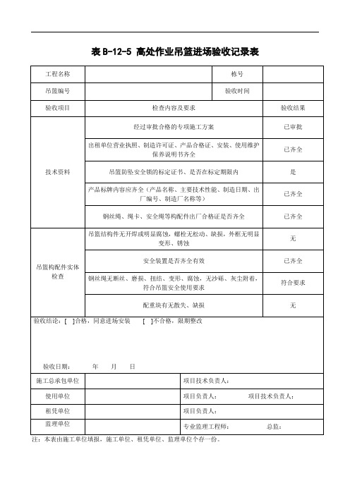 表B-12-5高处作业吊篮进场验收记录表