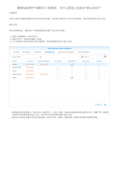 群晖NAS授予“读取写入”权限后，为什么预览上会显示“禁止访问”？