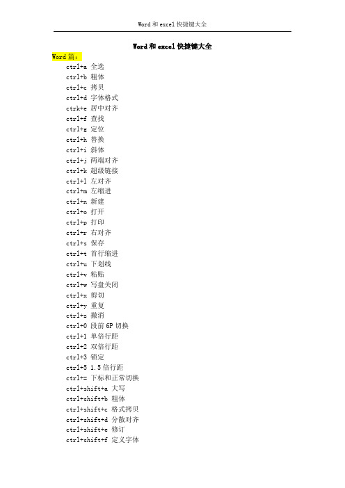Word和excel快捷键大全