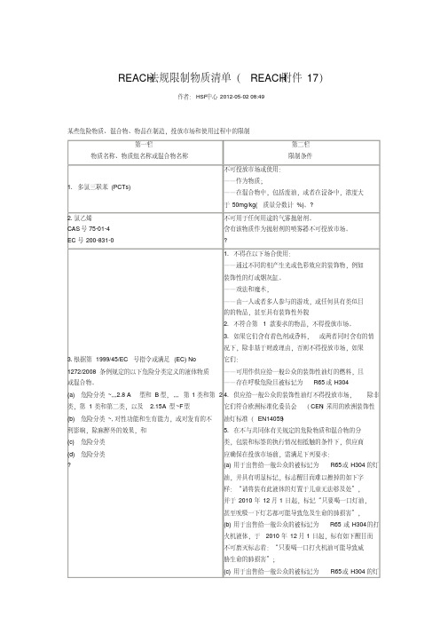 reach法规限制物质清单