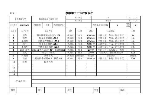 十字轴工艺卡片