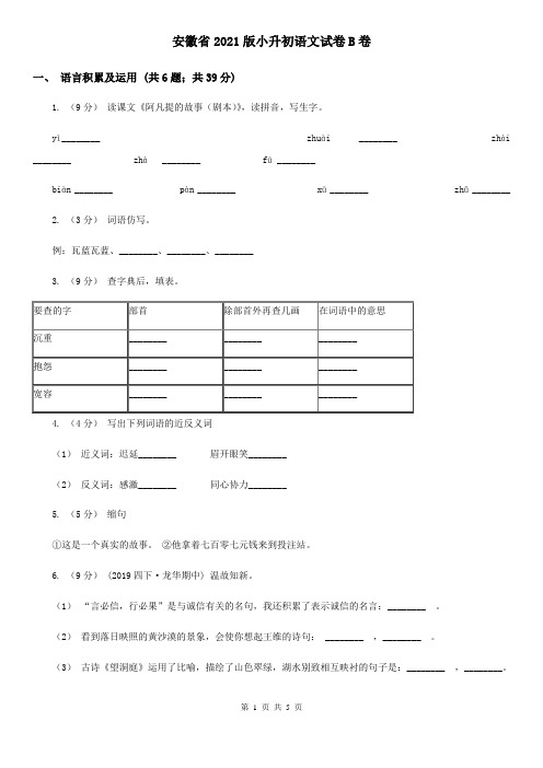 安徽省2021版小升初语文试卷B卷