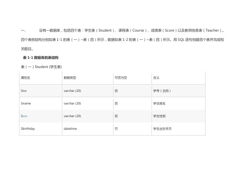 sql数据查询练习题