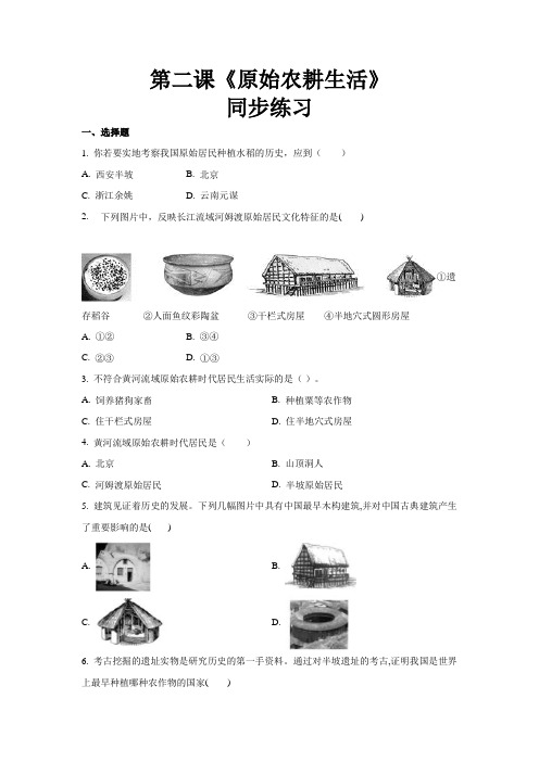 人教部编版七年级历史上册  第二课《原始农耕生活》同步练习(含答案)