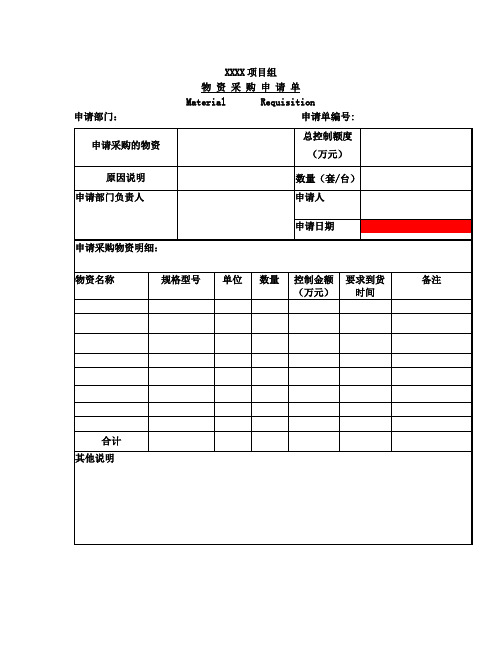 物资采购申请单(模板)