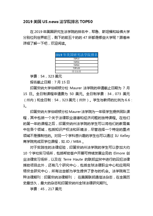 2019美国US.news法学院排名TOP50