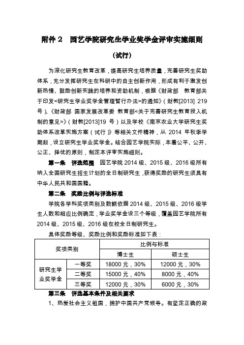 园艺学院研究生学业奖学金评审实施细则