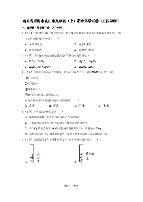 山东省威海市乳山市九年级(上)期末化学试卷(五四学制)