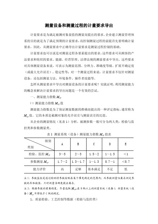 测量设备和测量过程的计量要求导出