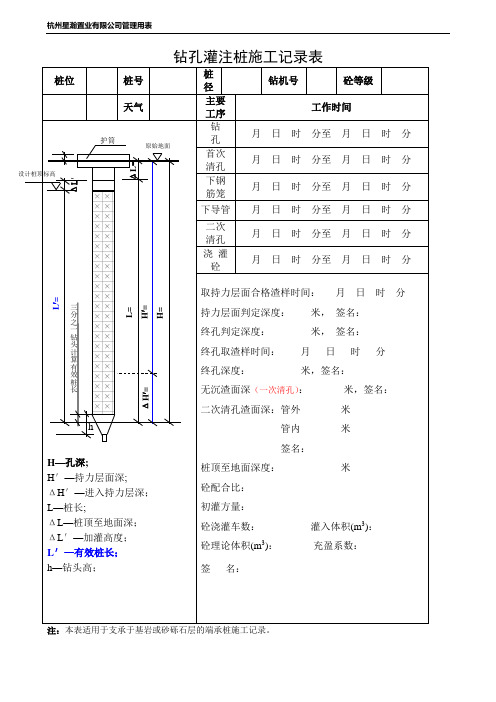 钻孔灌注桩施工记录表