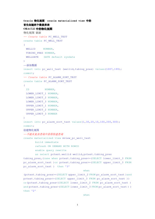 Oracle复杂物化视图