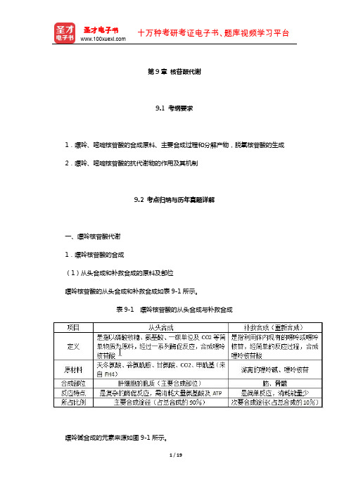 全国硕士研究生招生考试临床医学综合能力(西医)生物化学考点归纳与历年真题详解(核苷酸代谢)