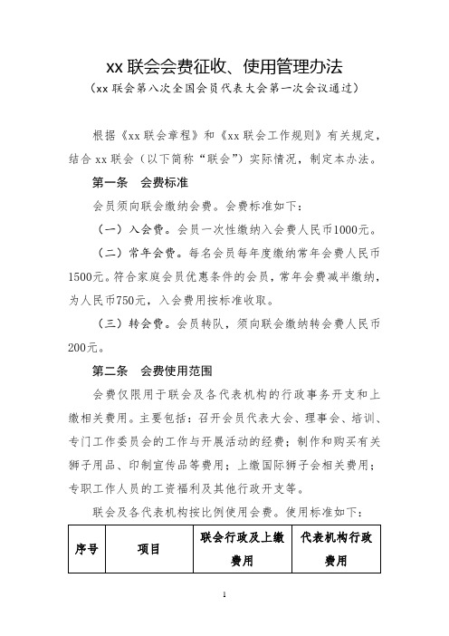 民间社团协会会费征收、使用管理办法模版