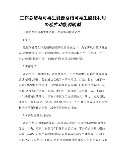 工作总结与可再生能源总结可再生能源利用经验推动能源转型