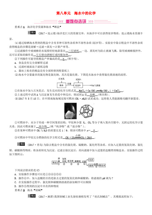 【鲁教版】2020中考化学总复习考点梳理：第八单元 海水中的化学习题(含答案)