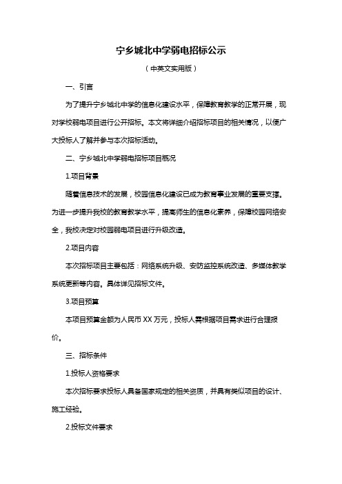 宁乡城北中学弱电招标公示