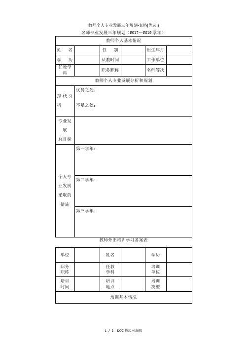 教师个人专业发展三年规划-表格甄选.