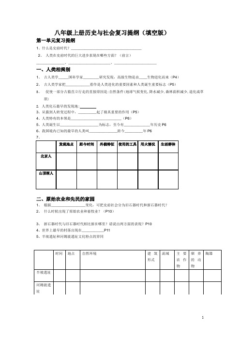 八上全册复习提纲(填空版)