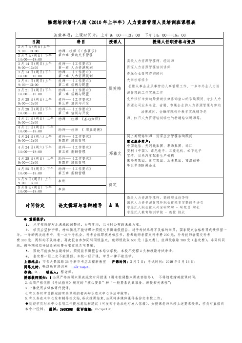 第十八期(XXXX年上半年)人力资源管理人员培训班课程表do