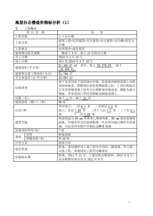 高层办公楼造价指标分析(1)