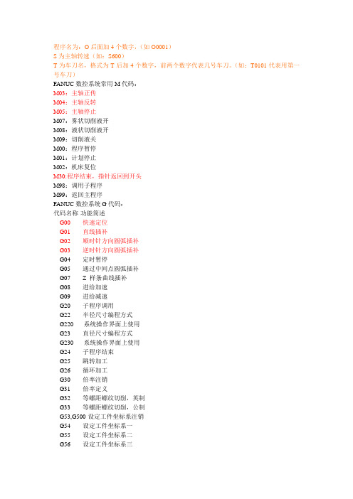 数控机床编程指令的解释