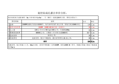 旋挖钻机成孔单价分析