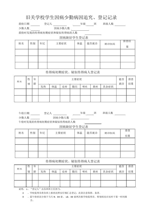 学生因病缺勤病因追查登记记录表