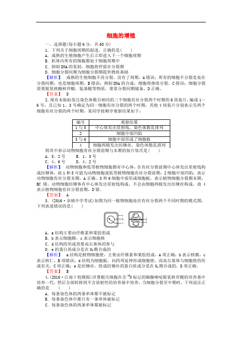 高考生物一轮复习 第6章 细胞的生命历程 第1节 细胞的增殖课时作业 新人教版必修1